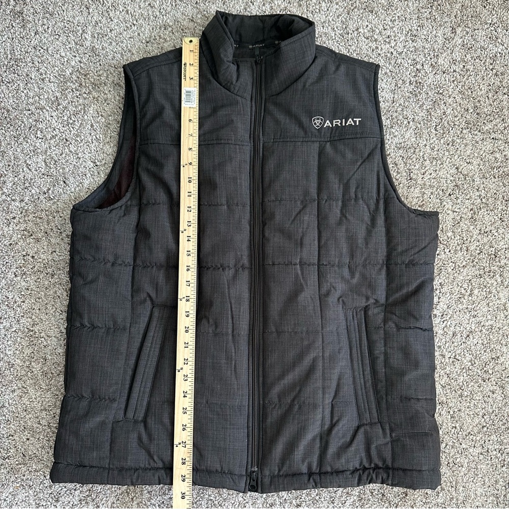 Ariat Vest Mens XL Black Brown Crius Quilted Full Zip Embroidered Fleece Lined - Picture 8 of 13